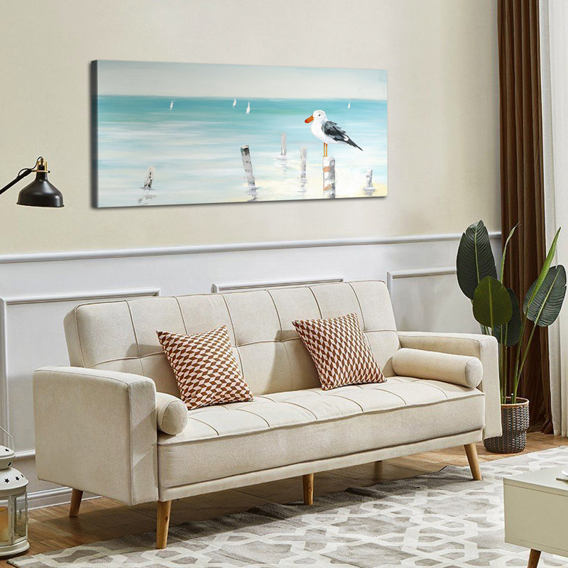 1 panneau de mouette imprimé peinture à l'huile sur toile encadrée, H 16 po x l 32 po x P 2 po