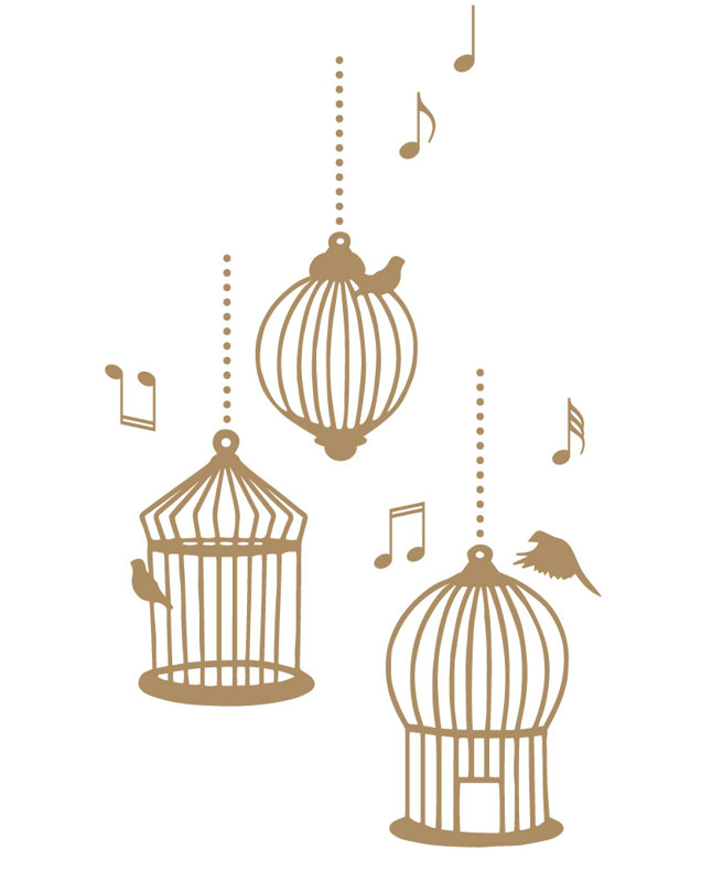 Décalcomanie murale cages d’oiseaux de chanson, H 37 po x l 22 po x P 0,01 po, Brun pâle