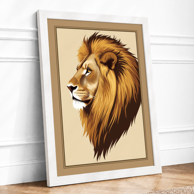 Noble Lion Rustic - Framed Print, A2 - 59.4 x 42.0 cm, White