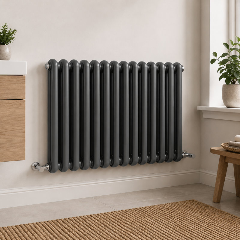 Horizontal Oval Panel Radiators, 60 cm H x 86 cm W x 10 cm D, Grey