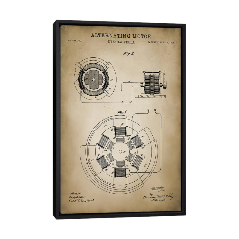 « tesla alternating motor », impression sur toile, H 26 po x l 18 po x P 1,5 po, Toile avec cadre noir