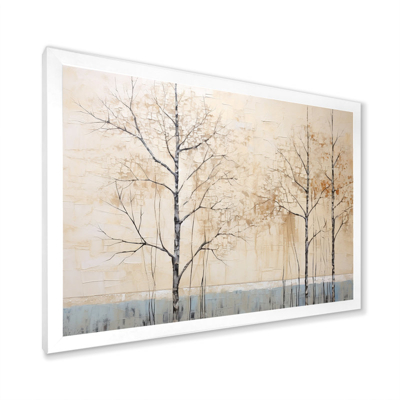 " Harmonous Beige Tree Art IV ", White Single Picture Framed, 16" H x 32" W x 1" D