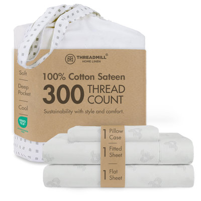 Ensemble de draps 100% coton jacquard 300 fils tissés en satin de coton
