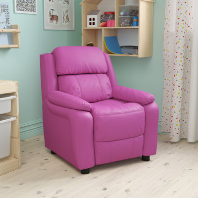 Deluxe Padded Contemporary Kids Recliner with Storage Arms