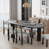 33.5"W×30"H Oval Wood Dining Table Kitchen Table with 4 Legs
