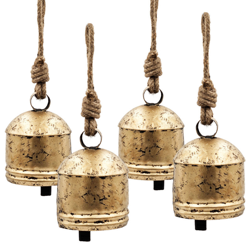 Cloche suspendue en fer D5.5X7.5 ", décorations suspendues pour décorations de fêtes, ensemble de 4