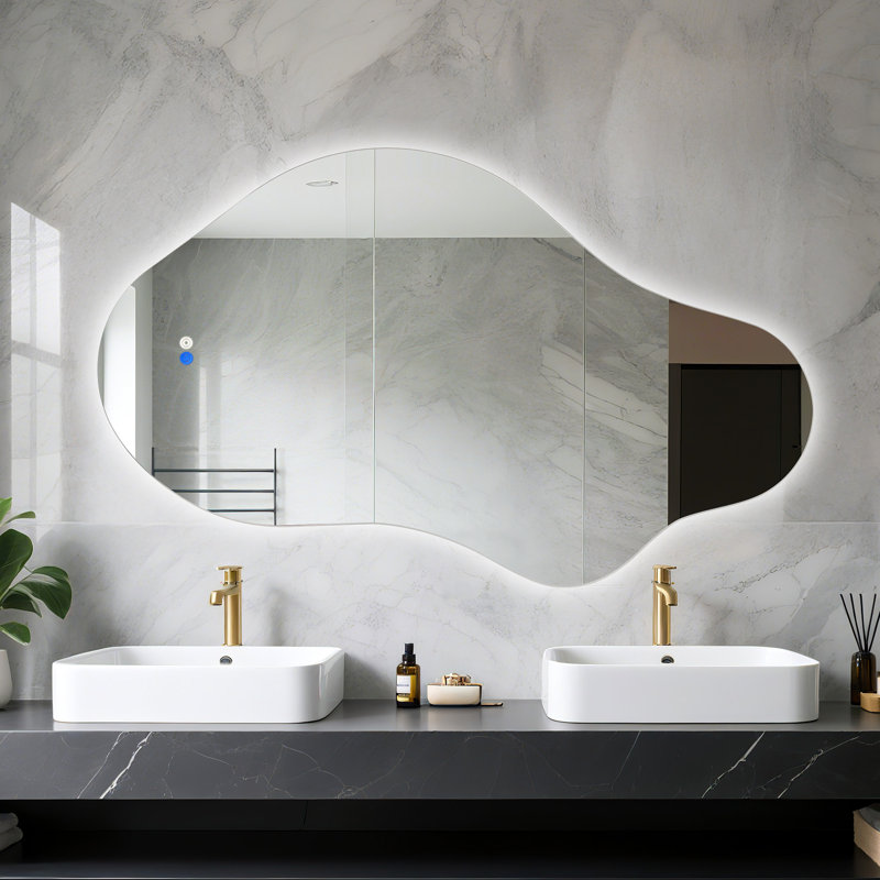 Irregular Led Backlit Bathroom Mirror With Anti-fog, 3 Color Temperature Dimmable Light, Frameless Tempered Glass Vanity Mirror For Wall (vertical/horizontal)