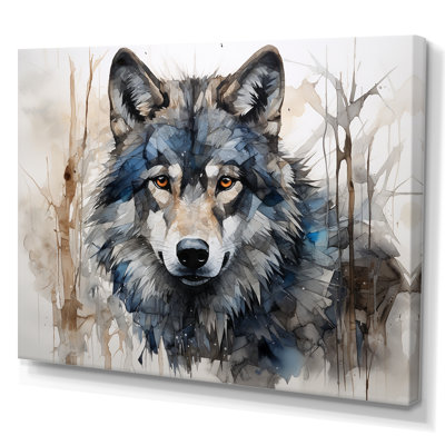 Minimalism Blue And Grey Wolf Expression I - Wolf Animal Canvas Prints