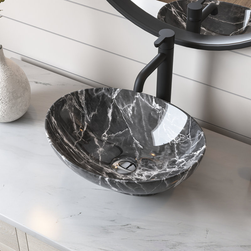 Lavabo de salle de bain vasque ovale DeerValley, Noir, 16" H x 13" W x 4.53" D