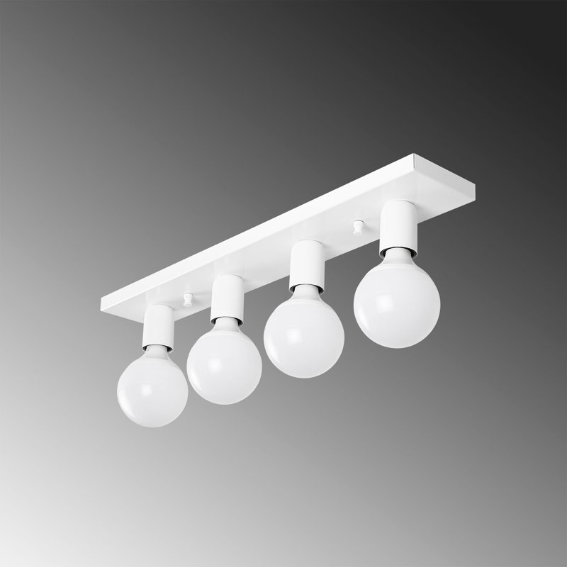 Scandinavian Style Chandelier, 4-Light Metal Body, White Finish, 23.6 x 3.9 x 3.9 Inches | Base Plate 23.6 x 3.9 Inches | Max 160W E27 Sockets | Elegant Lighting for Modern Home Decor & Dining Spaces