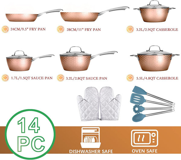 KUTIME 14 - Piece Non-Stick Aluminum Cookware Set & Reviews