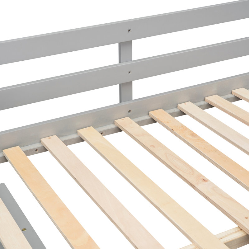 Lit mezzanine double gris avec bureau rétractable, 3 tiroirs, escalier de rangement et tablettes, construction solide, assemblage pratique, idéal pour l'organisation de la chambre à coucher avec des escaliers étagés, du bois de pin,