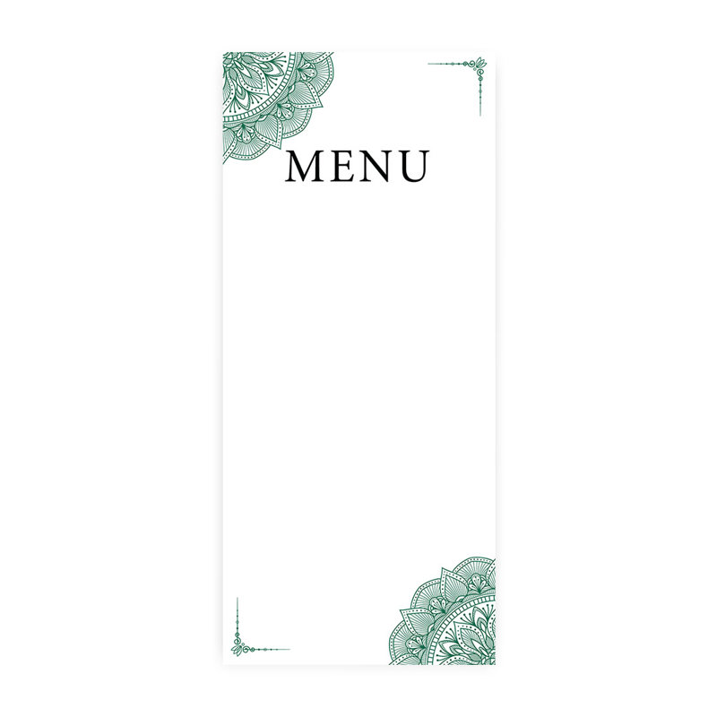 Élégant ensemble de 52 cartes de menu imprimables ornées de papier de mariage vert foncé, Vert foncé