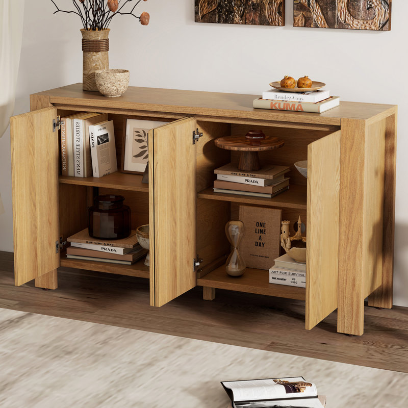Buffet avec rangement, buffet rétro à 4 portes en bois avec tablettes réglables et patinées pour la salle à manger, la cuisine et le salon