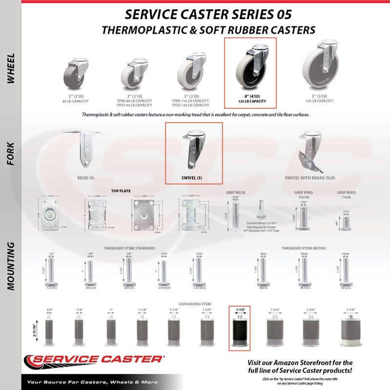 Roulettes de service de remplacement pour roulettes Colson 1,04367,441 MTG46