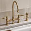 Whitehaus Collection Bridge Faucet with Long Gooseneck Swivel Spout, Lever Handles and Solid Brass Side Spray-1313783638-1319394650