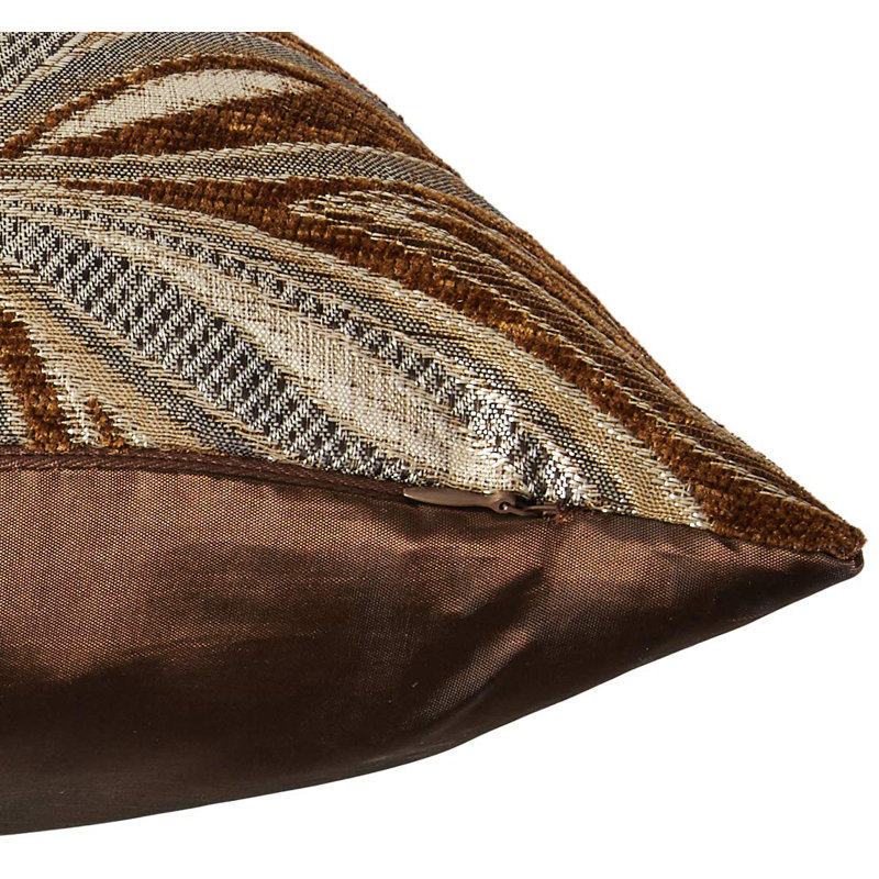Brown Floral Embroidered Linen Square Throw Pillow