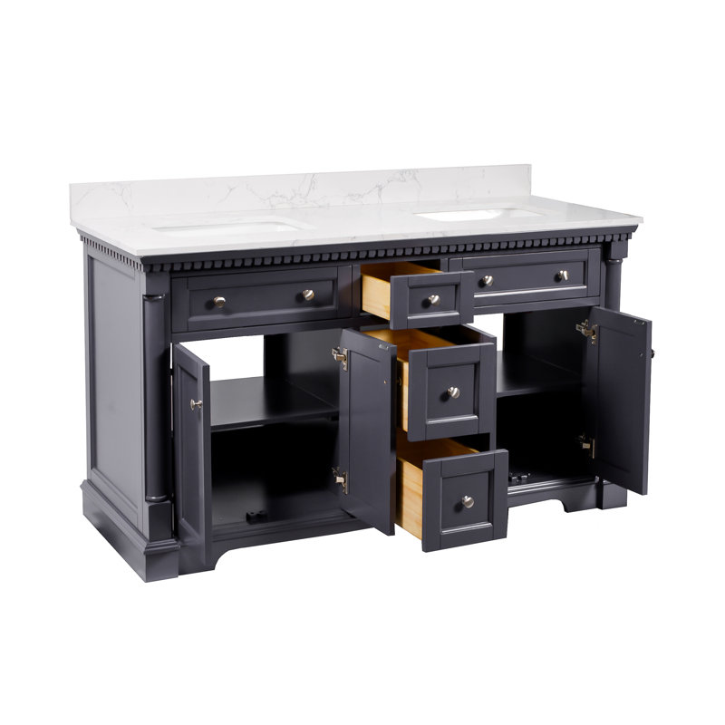 Fossen 60" Double Bathroom Vanity Set with Marine Gray Cabinet and Engineered Marble Countertop, Marine Gray