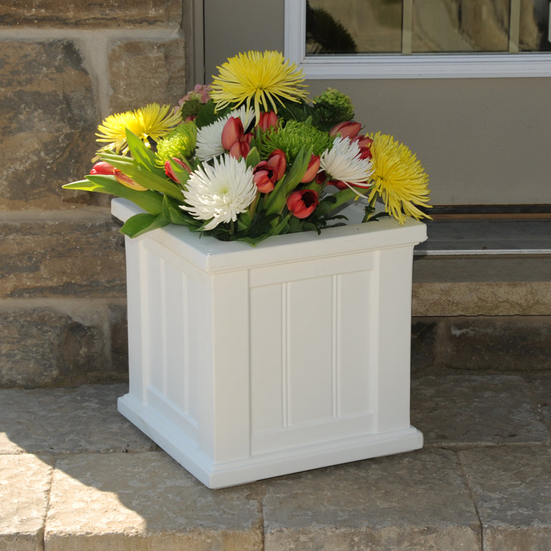 Selevae Resin Planter Box with Water Reservoir, 14" H x 14" W x 14" D, White
