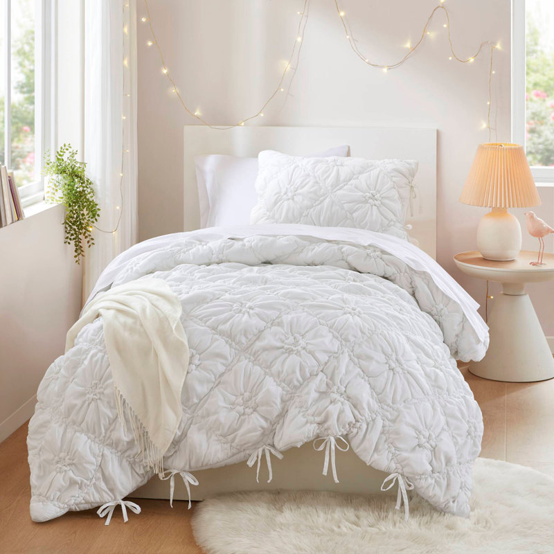 2PCS  Comforter Set, Twin Comforter + 1 Pillow Sham, White