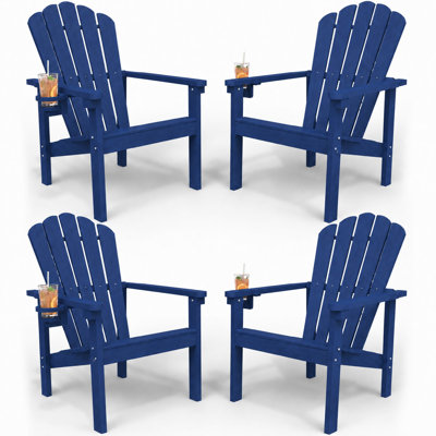 Ensemble de 4 chaises Adirondack empilables en PEHD avec porte-gobelets, chaises d'extérieur toutes saisons Dareona Pakkdiarie