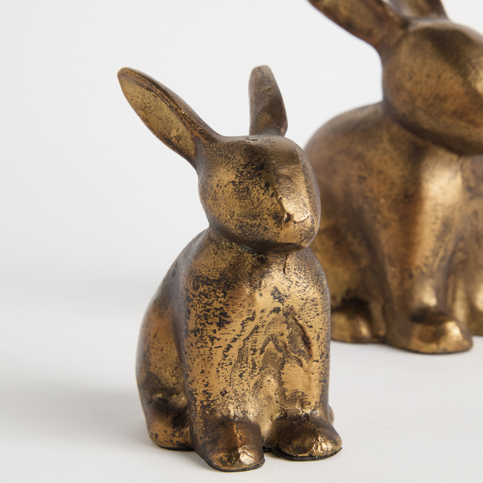 Antique Brass Cast Aluminum Rabbit Sculptures