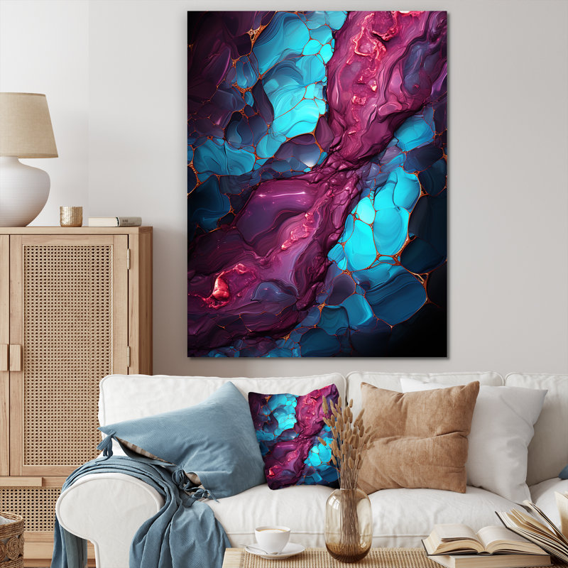 Volcan de marbre bleu et mauve sans soudure I - décoration murale abstraite, Toile tendue, 32" H x 24" W