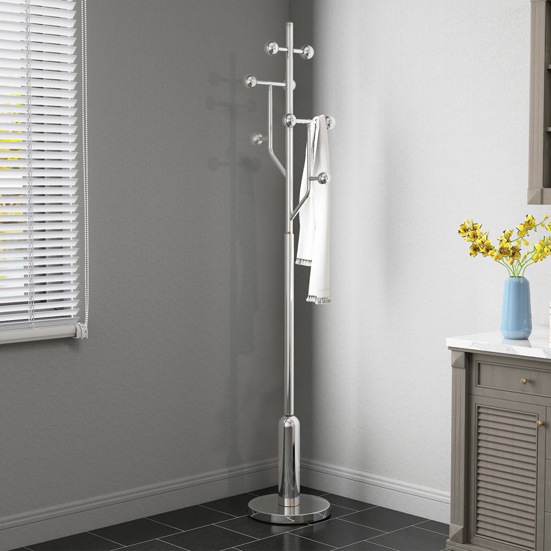 Stainless Steel Freestanding 8 - Hook Coat Rack, Silver
