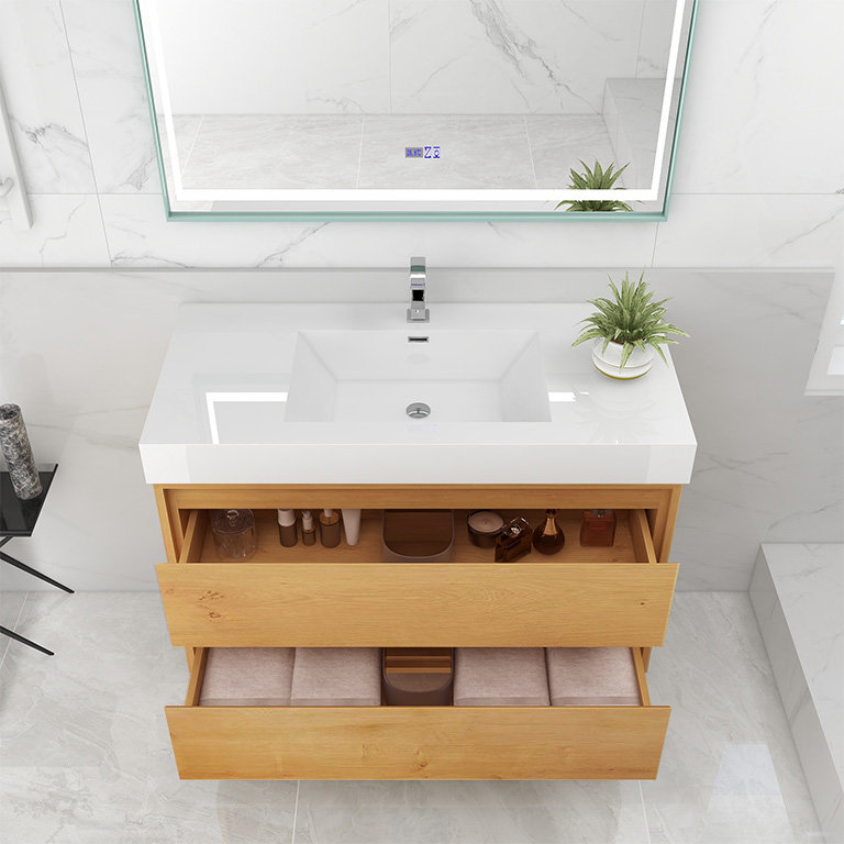 Azden 42" Wall-Mounted Single Bathroom Vanity Set, Light Oak