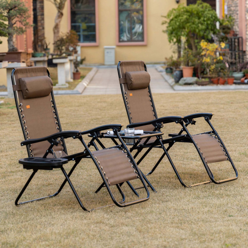 Ensemble de chaise Zero Gravity avec table d'appoint, chaise inclinable pliante avec porte-gobelets et coussins, chaise longue réglable pour piscine, jardin, pelouse, plage