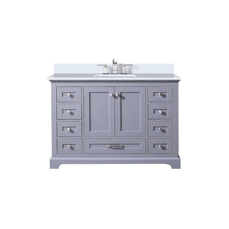 48 po W Meuble-lavabo simple gris foncé avec comptoir en quartz blanc et robinet - nombreuses options de rangement