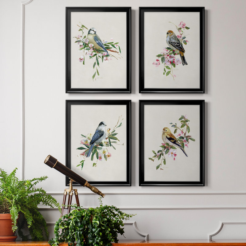 «Spring Song Blue Bird», ensemble de 4 peintures sur toile encadrées, Noir, H 18,5 po x l 98 po x P 1,5 po
