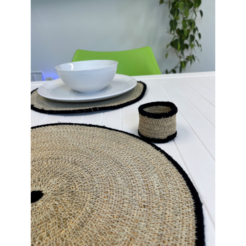 Black and Natural Jute Coastal Napkin Rings Set of 4