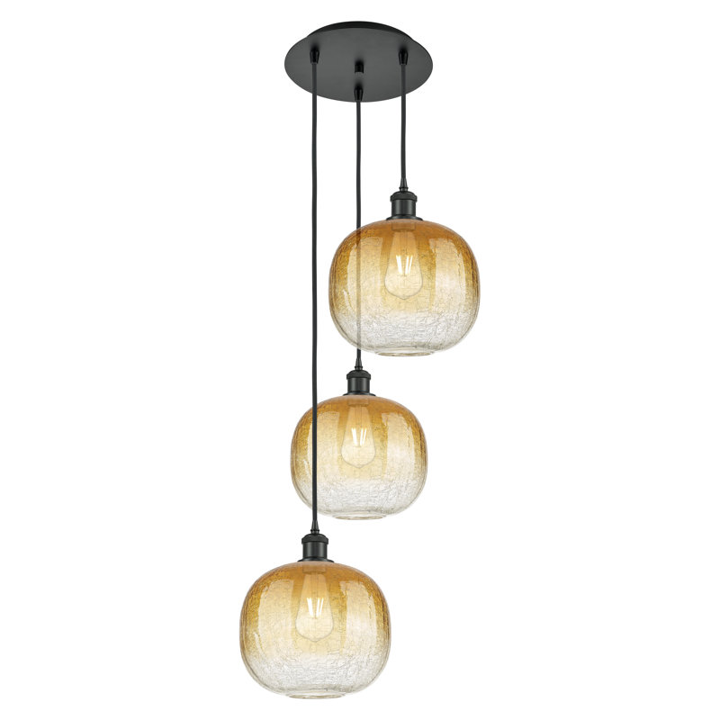Luminaire suspendu à 3 lumières de 17 po Ballston - Brookhaven Sphere, Ambre, Noir mat