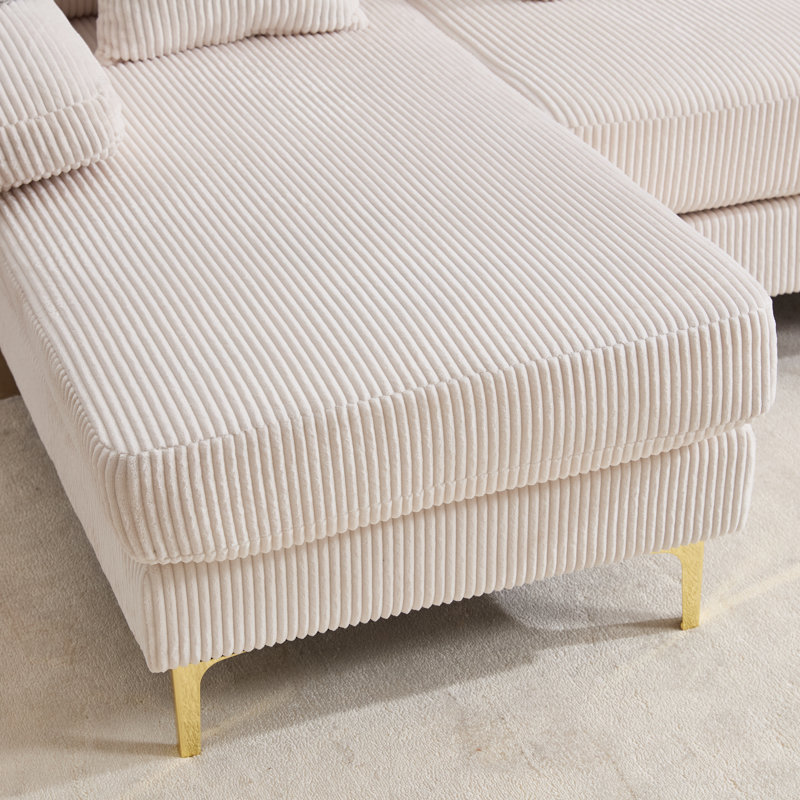 Canapé modulaire en U de 104 po, Velours côtelé beige