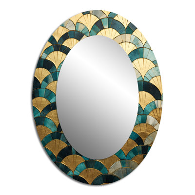 Emerald And Golden Arches IV - Modern Oval Wall Mirror