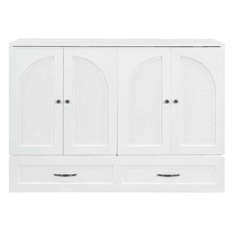 Lit escamotable double avec grands tiroirs, blanc, Blanc