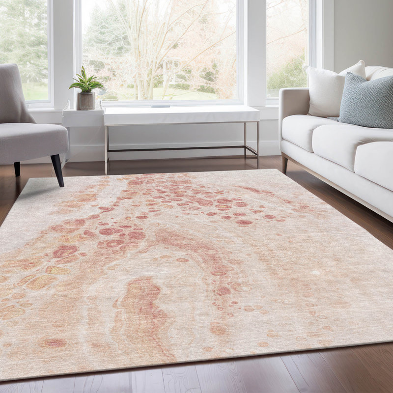 Tapis saumon Xhevrie intérieur / extérieur lavable à la machine, Rectangle 10 pi x 14 pi