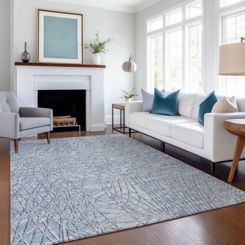 Premium Machine Washable Mayfield AMF35 Abstract Rug, Blue, 10' x 14'