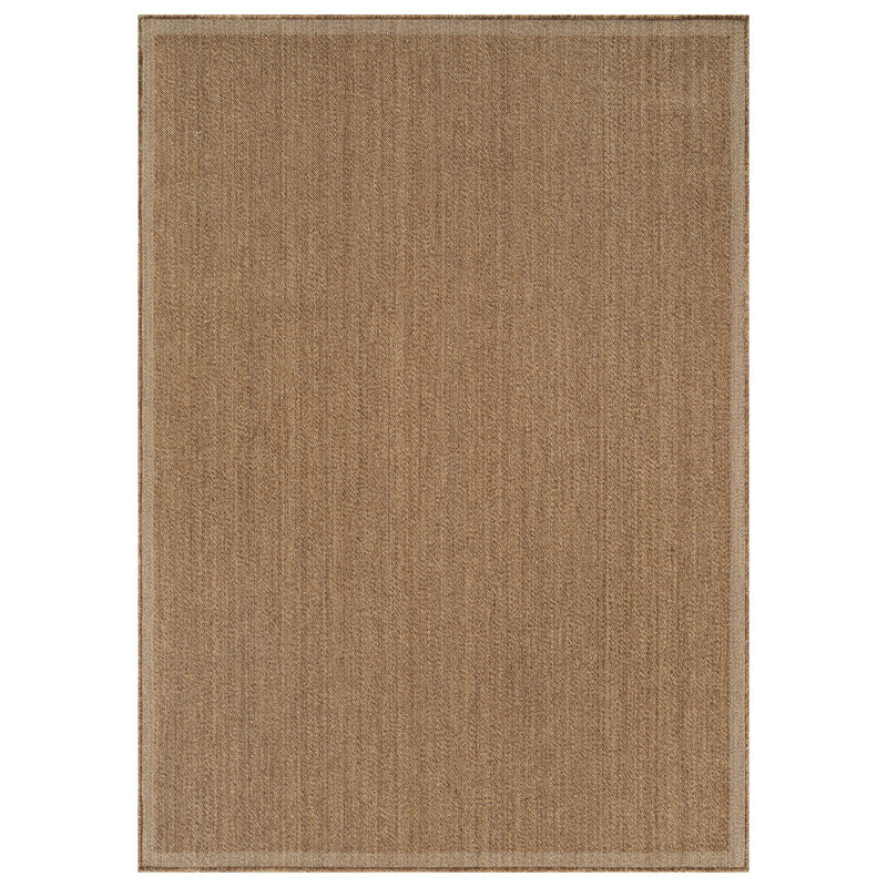 Border Sand/Natural Easy-Care Jute-Style Indoor/Outdoor Flat Woven Area Rug, Sand, Rectangle 5' x 7'