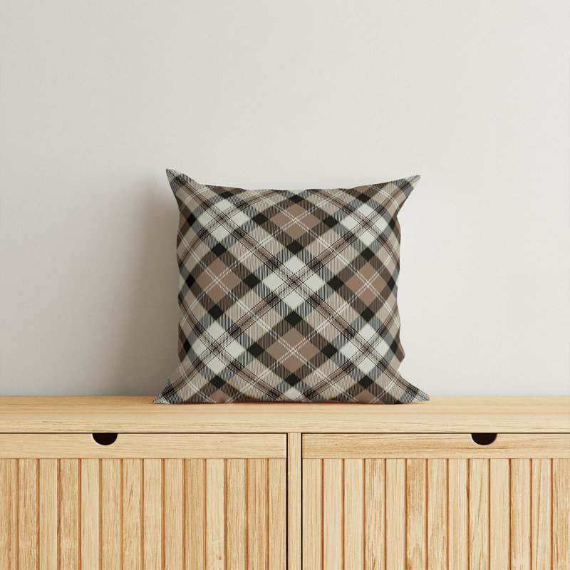 Coussin décoratif taupe Anthony Plaid, Taupe / gris anthracite, H 26 po x l 26 po