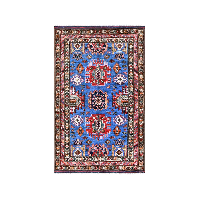 Tapis oriental bleu en laine noué à la main 2 pi 10 po x 4 pi 6 po - MOA102628