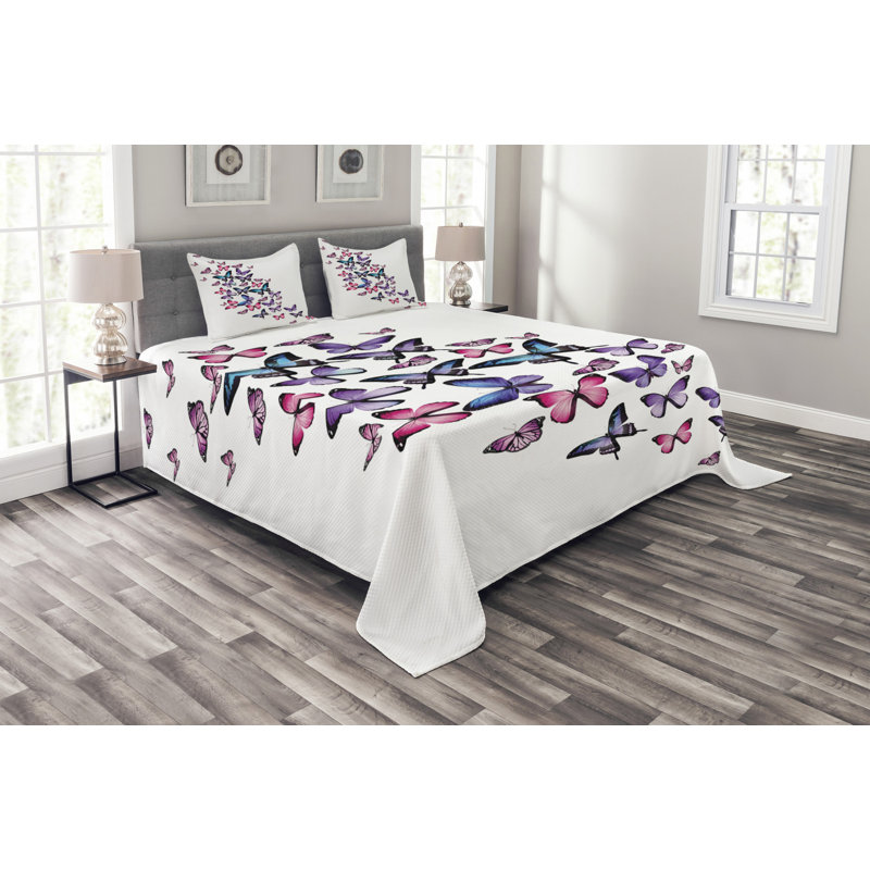Fontes Butterflies Bedspread Set with Cushion Cover, 140 x 200cm