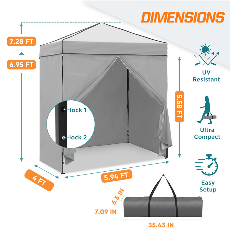 6x4 Canopy Tent, Heavy Duty Pop up Canopy with Sidewalls, Gray