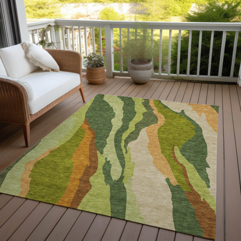 Tapis intérieur / extérieur vert Petala , 10 pi x 14 pi