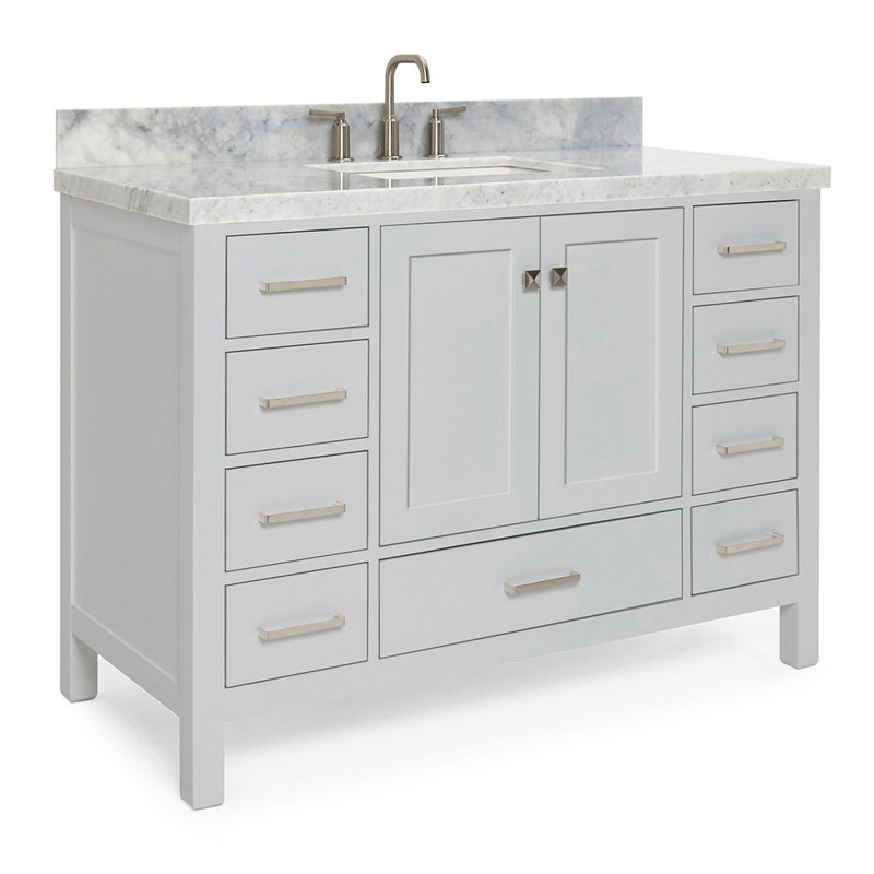 Cambridge 49'' Single Bathroom Vanity with Carrara Marble Top, Gray