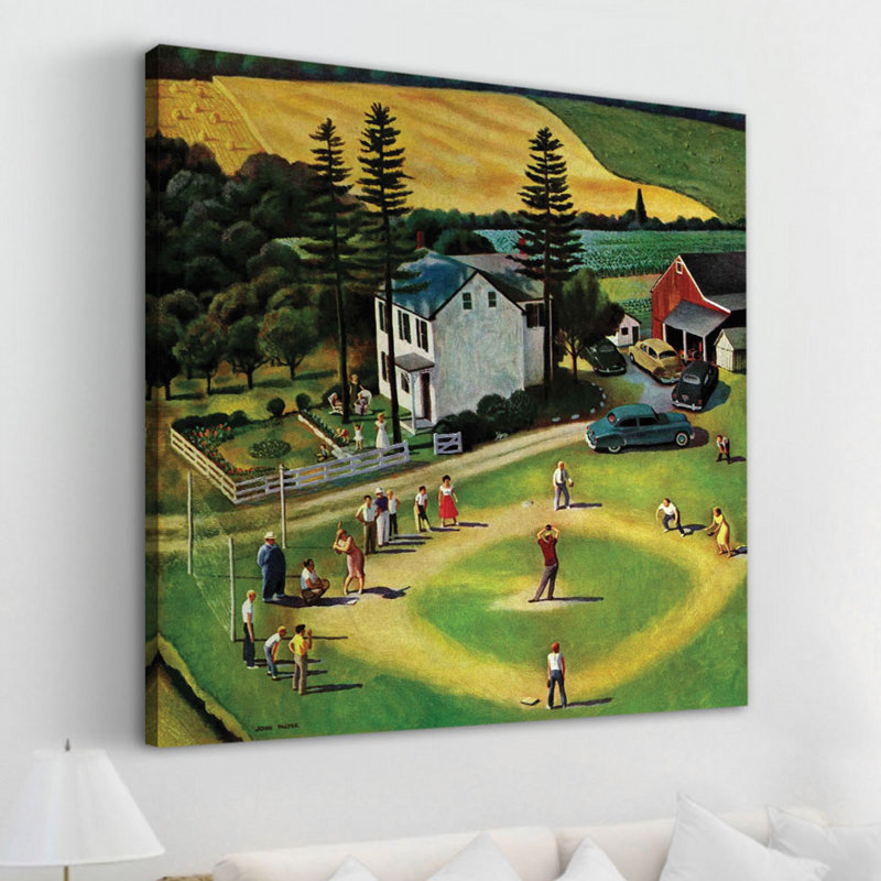« family baseball » par john négligeable faisant, reproduction d’art sur toile tendue, H 18 po x l 18 po x P 1,5 po