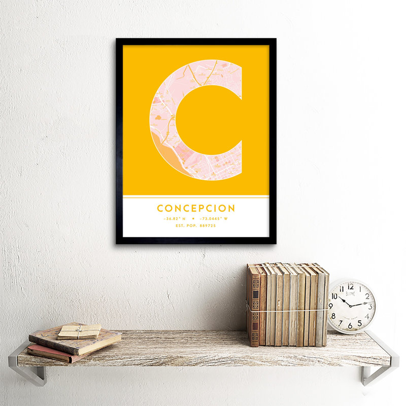 Concepcion City Map Concepcion Navy by Wee Blue Coo - Single Picture Frame Typography, Yellow