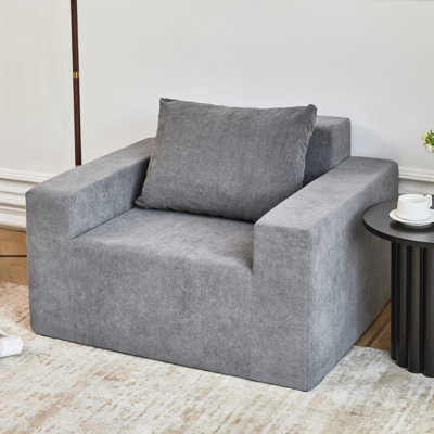 Grande chaise en mousse pour le salon - mousse haute, poids de 24,13 lb, accoudoirs carrés, chambre à coucher à siège moyen-doux, couleur grise, 20 cm de large, reposante