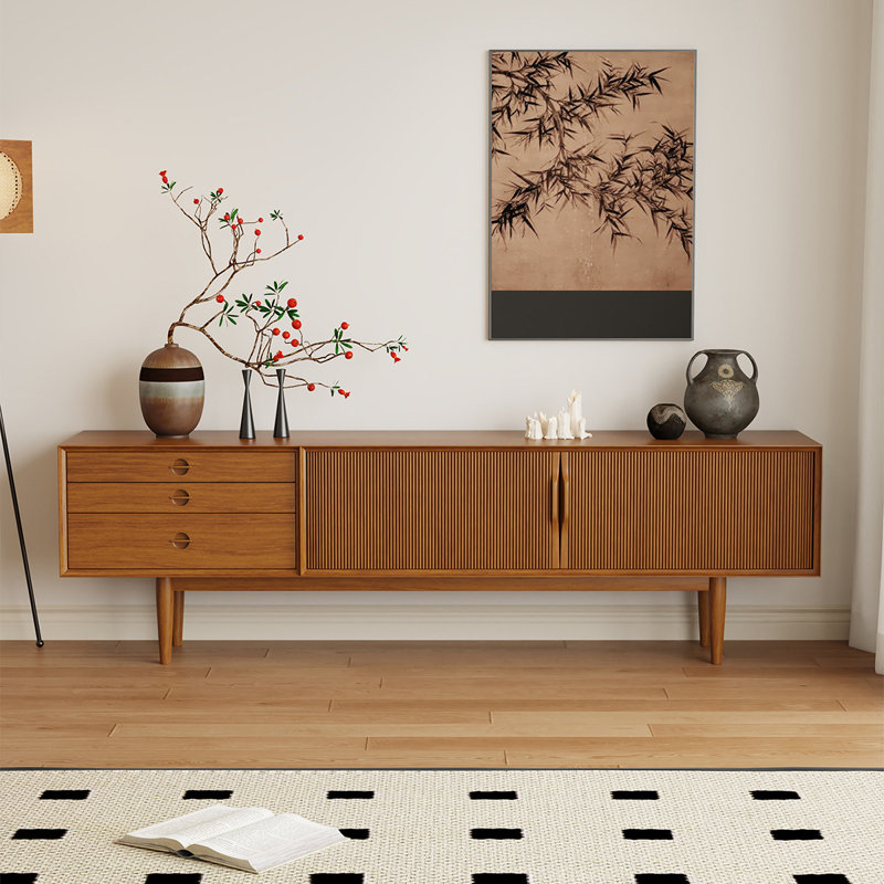 Meuble télé vintage en buis brun chaud de 78,74 pouces, H 23,62 po x l 78,74 po x P 16,93 po